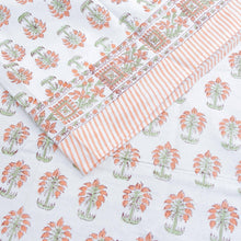 Load image into Gallery viewer, Block Printed Rectangular Tablecloth - Orange Palm Trees