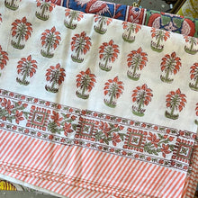 Load image into Gallery viewer, Block Printed Rectangular Tablecloth - Orange Palm Trees