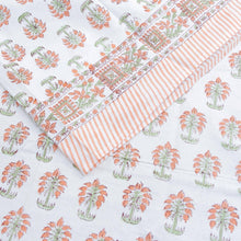 Load image into Gallery viewer, Block Printed Rectangular Tablecloth - Orange Palm Trees
