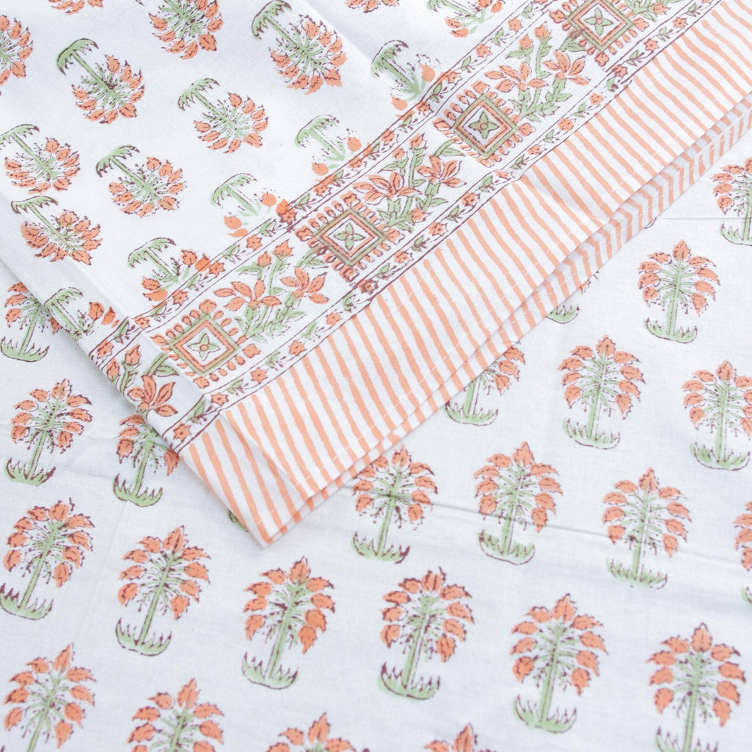 Block Printed Rectangular Tablecloth - Orange Palm Trees