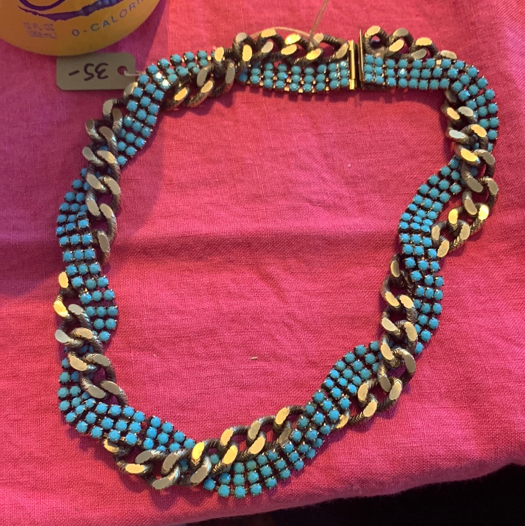 turquoise and gold chain Elizabeth Cole necklace